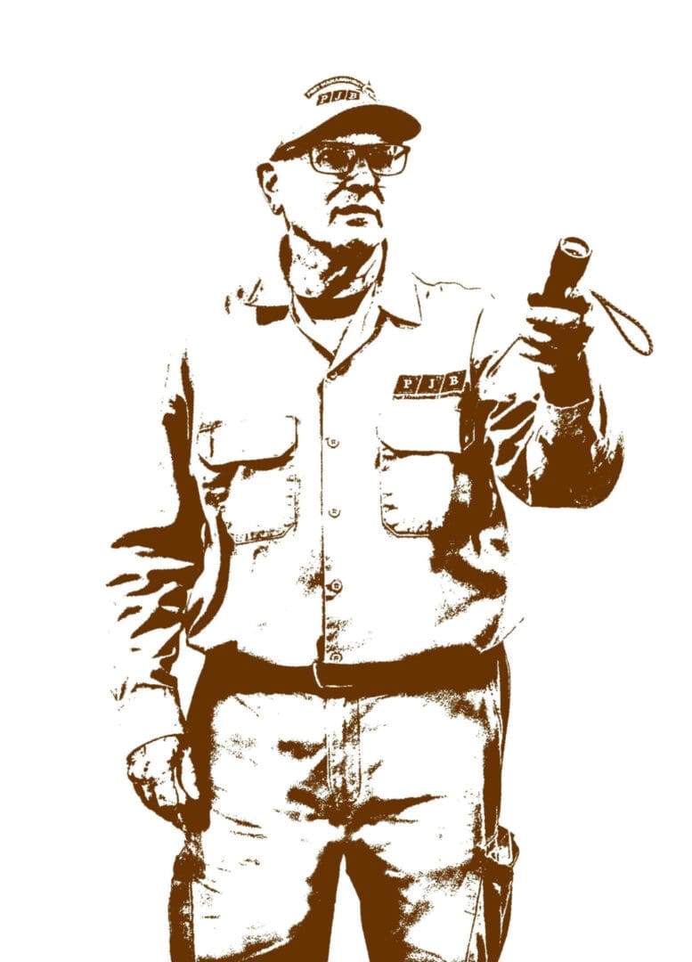 Man holding device, wearing uniform and cap.