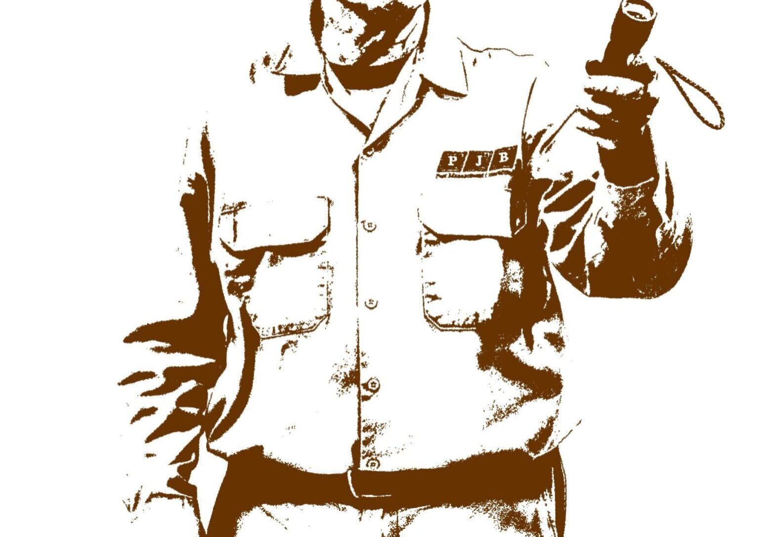 Man holding device, wearing uniform and cap.
